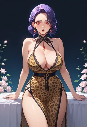 original,backbeako,leopard print,silk slip dress  - AI generated anime art