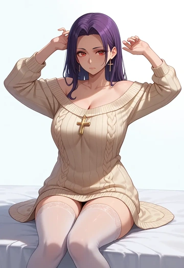 gegege_no_kitarou,backbeard,cross-legged,off-shoulder,sweater,stockings  - AI generated anime art