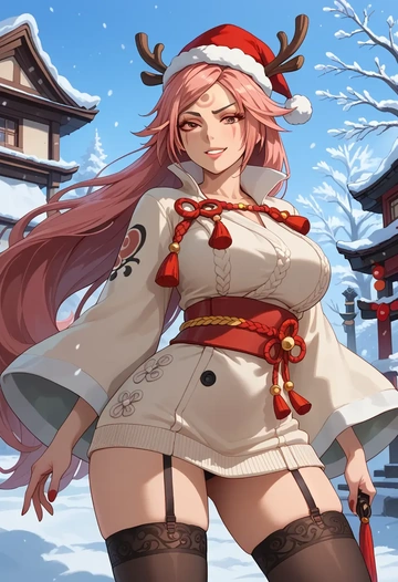 guilty_gear,baiken,sweater,stockings,Thigh garters  - AI generated anime art