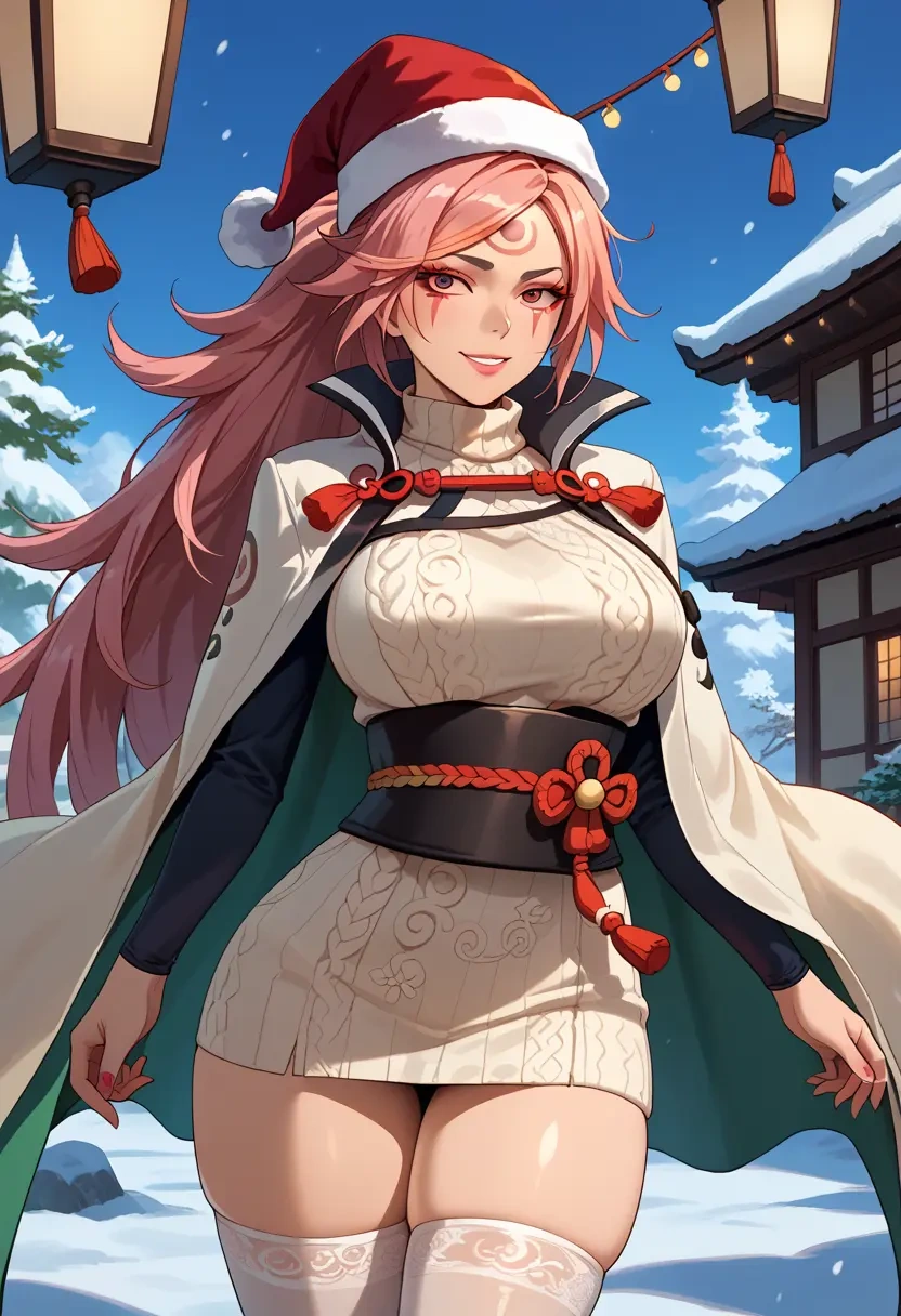 guilty_gear,baiken,Christmas,sweater dress,stockings  - 