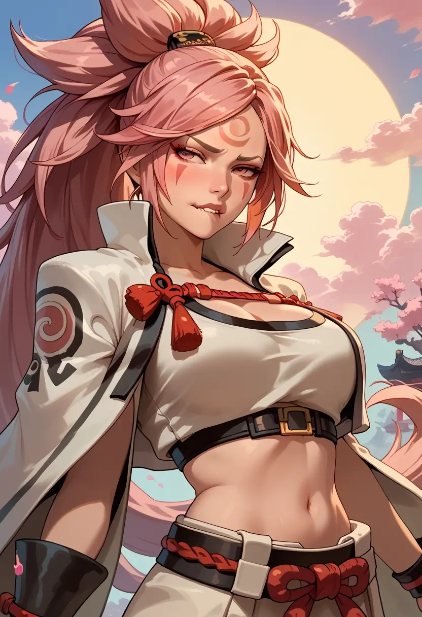 guilty_gear,baiken,crop top,athletic shorts  - 