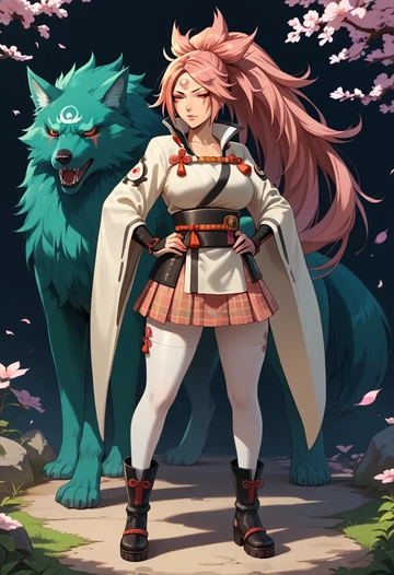 guilty_gear,baiken,winter,student uniform,fur-lined parka  - AI generated anime art