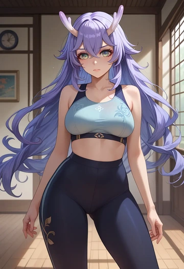 star rail,bailu,yoga shorts, bra  - AI generated anime art