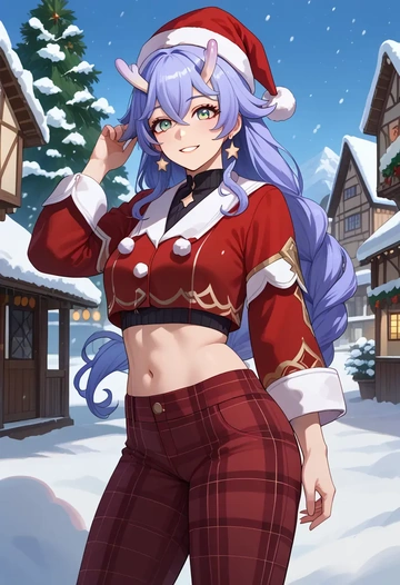 star rail,bailu,Christmas,plaid trousers  - AI generated anime art