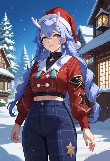 star rail,bailu,Christmas,plaid trousers  - AI generated anime art