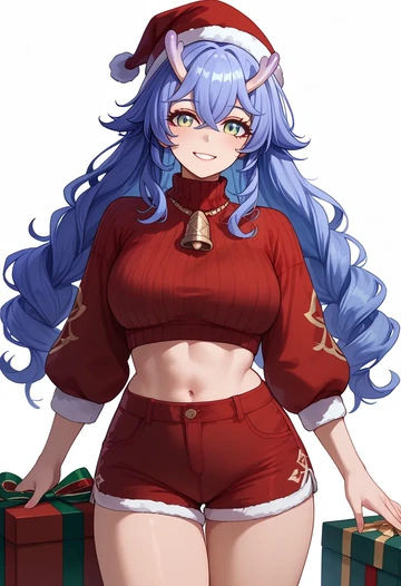 star rail,bailu,Christmas,red velvet shorts,turtleneck sweater  - AI generated anime art