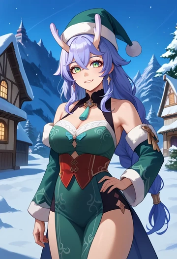 star rail,bailu,Christmas,dress  - AI generated anime art