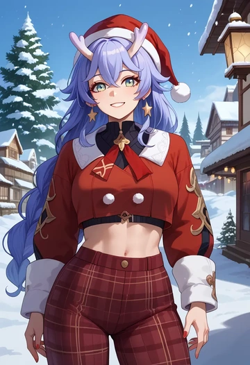 star rail,bailu,Christmas,plaid trousers  - AI generated anime art