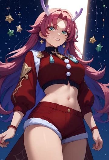 star rail,bailu,Christmas,red velvet shorts  - AI generated anime art