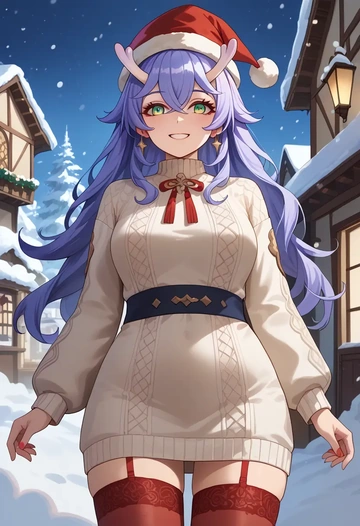 star rail,bailu,Christmas,sweater dress,stockings  - AI generated anime art