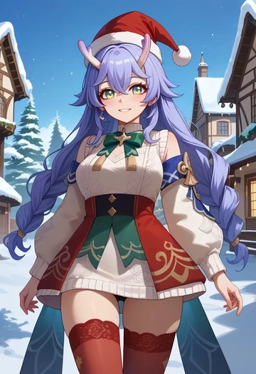 star rail,bailu,Christmas,sweater dress,stockings  - AI generated anime art