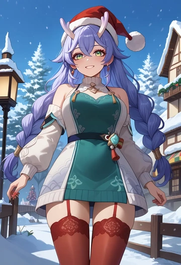 star rail,bailu,Christmas,sweater dress,stockings  - AI generated anime art