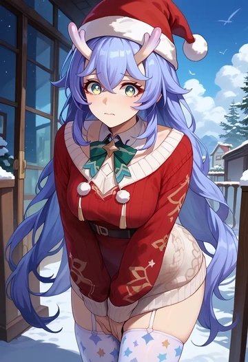 star rail,bailu,Christmas,sweater dress,stockings  - AI generated anime art