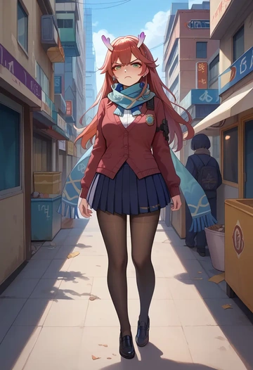 star rail,bailu,winter,student uniform,cardigan  - AI generated anime art