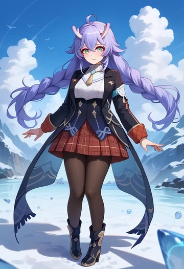 star rail,bailu,winter,student uniform,fur-collared jacket  - AI generated anime art