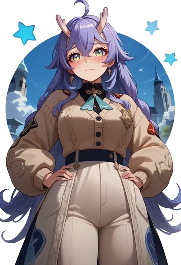 star rail,bailu,cardigan,oversized,wide-leg pants  - AI generated anime art