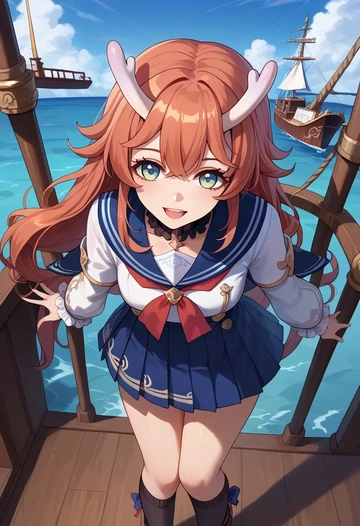 star rail,bailu,sailor, uniform  - AI generated anime art