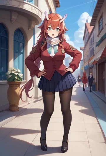 star rail,bailu,winter,student uniform,cardigan  - AI generated anime art