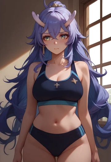 star rail,bailu,sports bra,high-waisted leggings  - AI generated anime art