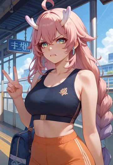 star rail,bailu,sports bra,high-waisted leggings  - AI generated anime art