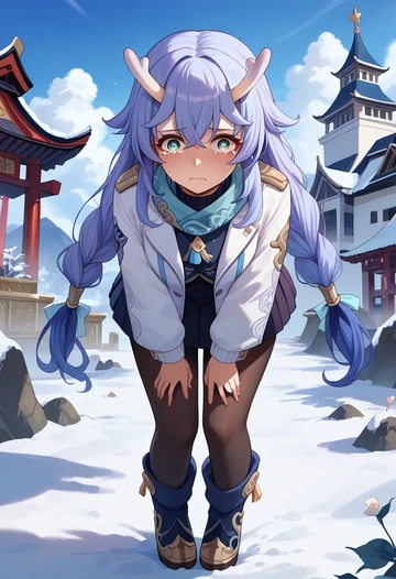 star rail,bailu,winter,student uniform,puffer jacket  - AI generated anime art