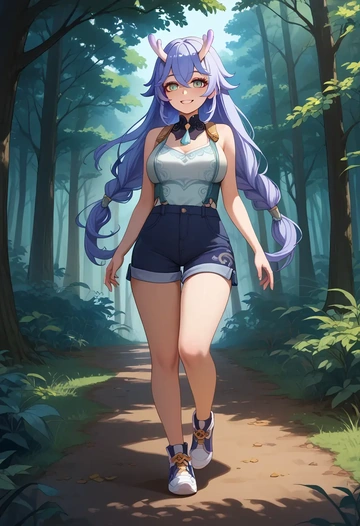 star rail,bailu,forest,tank top  - AI generated anime art