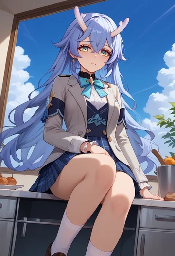 star rail,bailu,spring,student uniform,blazer  - AI generated anime art