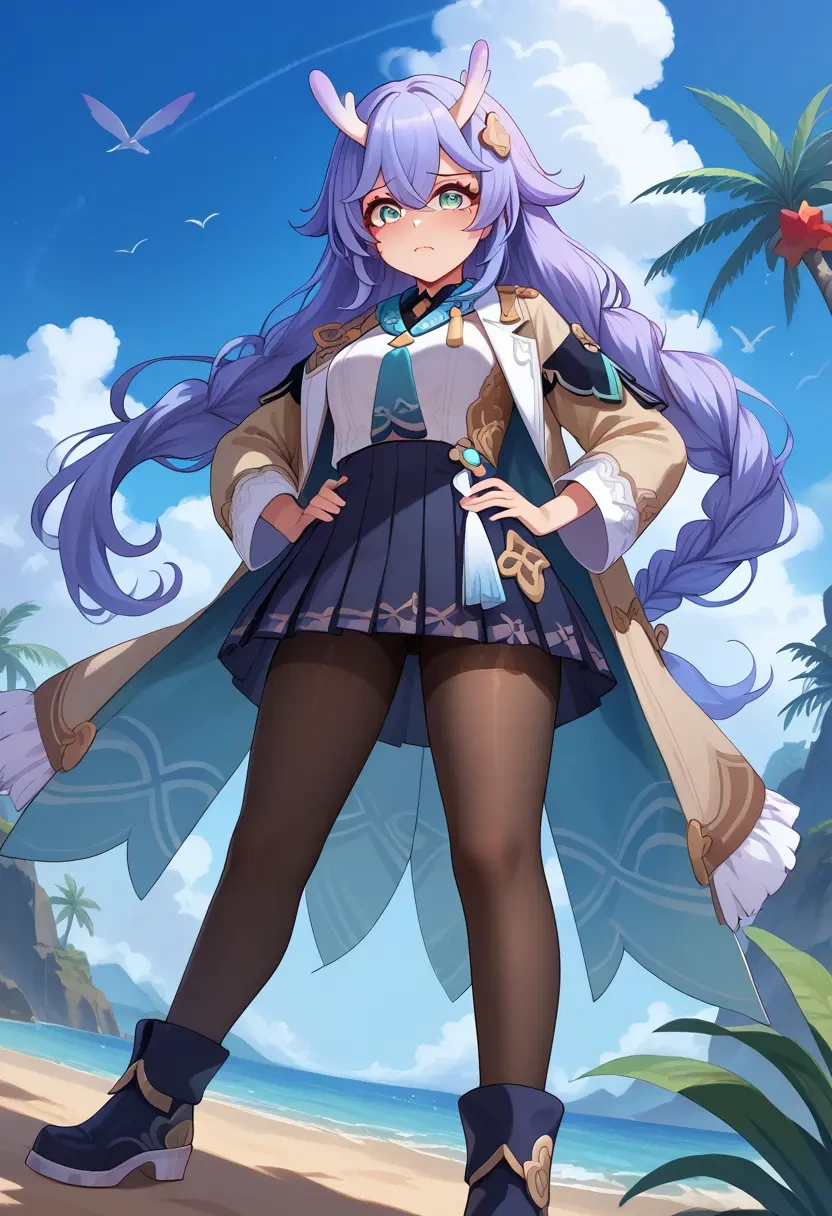 star rail,bailu,winter,student uniform,fur-trimmed coat  - 