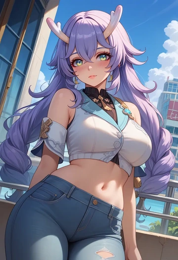 star rail,bailu,crop top  - AI generated anime art