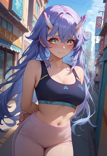 star rail,bailu,sports bra,high-waisted leggings  - AI generated anime art