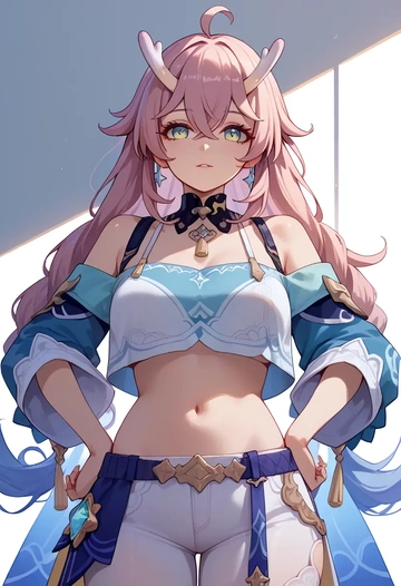 star rail,bailu,off-shoulder top,dolphin shorts  - AI generated anime art