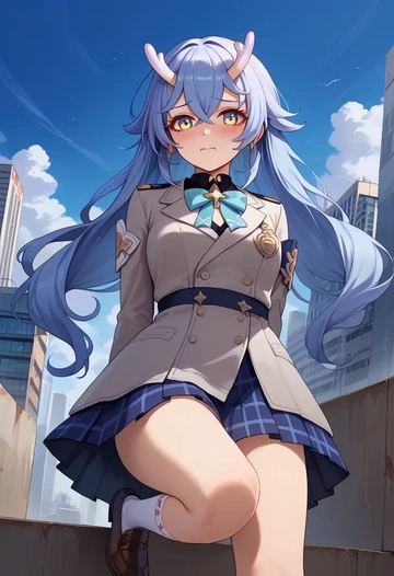 star rail,bailu,spring,student uniform,blazer  - AI generated anime art