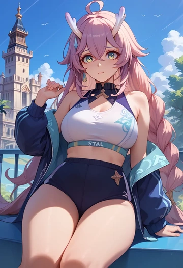 star rail,bailu,tankini top,board shorts  - AI generated anime art