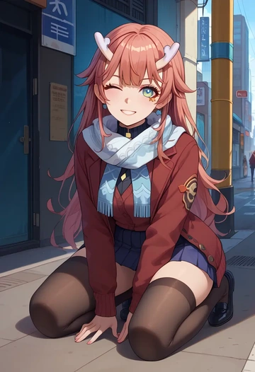 star rail,bailu,winter,student uniform,cardigan  - AI generated anime art