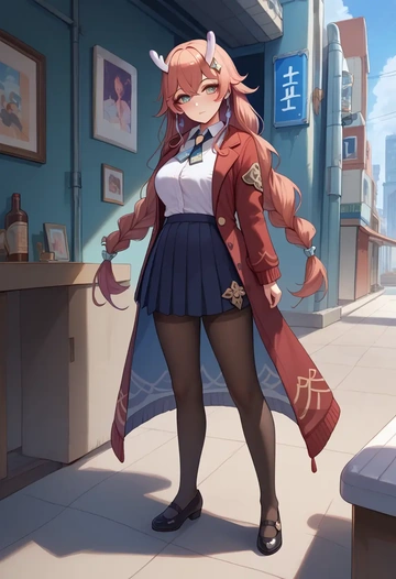 star rail,bailu,winter,student uniform,cardigan  - AI generated anime art