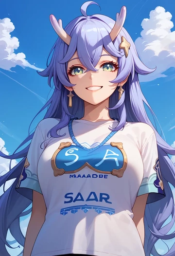 star rail,bailu,handwritten script shirt,dolphin shorts  - AI generated anime art