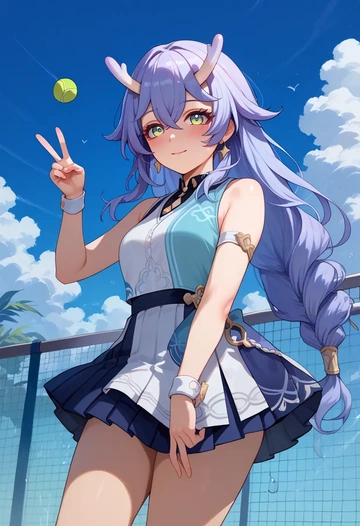 star rail,bailu,tennis dress,visor,trainers  - AI generated anime art