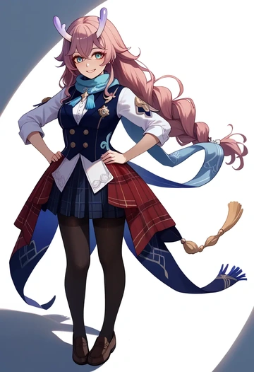 star rail,bailu,winter,student uniform,vest  - AI generated anime art