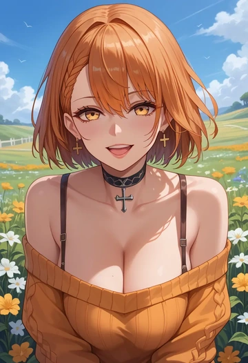 azur_lane,baltimore_(azur_lane),orange,sweater,choker  - AI generated anime art