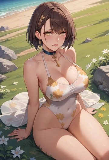 azur_lane,baltimore_(azur_lane),swimsuit,floral print  - AI generated anime art