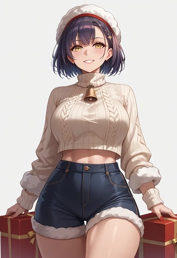 azur_lane,baltimore_(azur_lane),Christmas,red velvet shorts,turtleneck sweater  - AI generated anime art