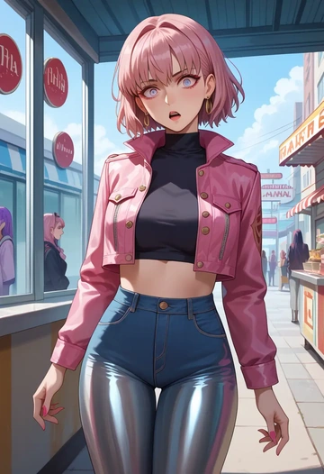 fate_(series),baobhan_sith_(fate),denim jacket,cropped,leather leggings  - AI generated anime art