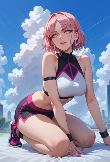 fate_(series),baobhan_sith_(fate),sports crop,high-waisted shorts  - AI generated anime art