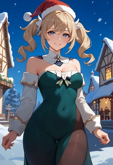 genshin impact,barbara_(genshin_impact),Christmas,dress  - AI generated anime art