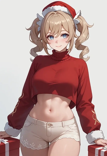 genshin impact,barbara_(genshin_impact),Christmas,red velvet shorts,turtleneck sweater  - AI generated anime art