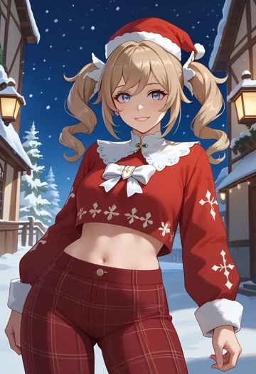 genshin impact,barbara_(genshin_impact),Christmas,plaid trousers  - AI generated anime art