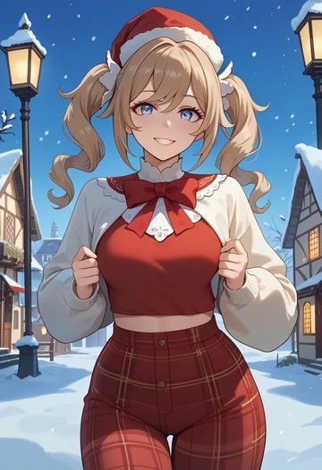 genshin impact,barbara_(genshin_impact),Christmas,plaid trousers  - AI generated anime art