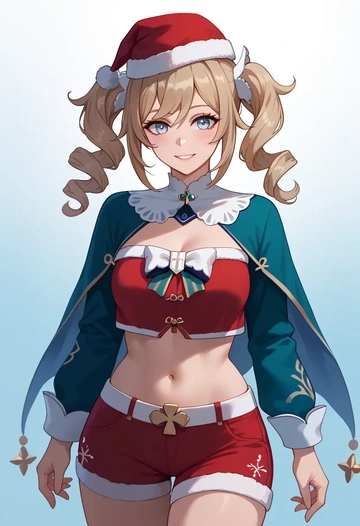 genshin impact,barbara_(genshin_impact),Christmas,red velvet shorts  - AI generated anime art