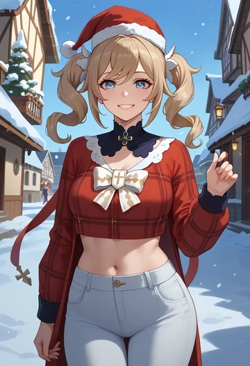 genshin impact,barbara_(genshin_impact),Christmas,plaid trousers  - AI generated anime art