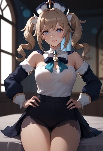 genshin impact,barbara_(genshin_impact),leather,shorts  - AI generated anime art